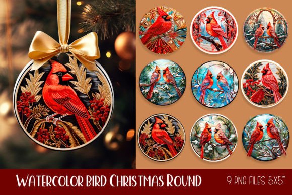 Cardinal Birds Ornament Print Embroidery