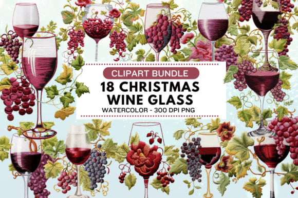 Embroidery Wine Glass Clipart Bundle