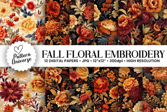 Fall Embroidery Flowers Digital Papers Review