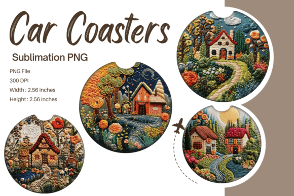 House Flower Embroidery Car Coaster PNG Review