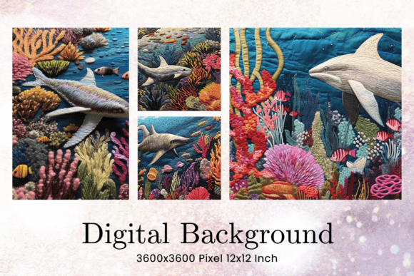 Shark Embroidery Sea Ocean Background